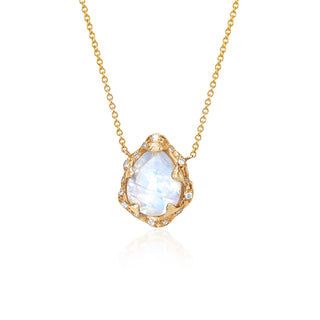Baby Queen Water Drop Moonstone Necklace with Sprinkled Diamonds Yellow Gold   by Logan Hollowell Jewelry