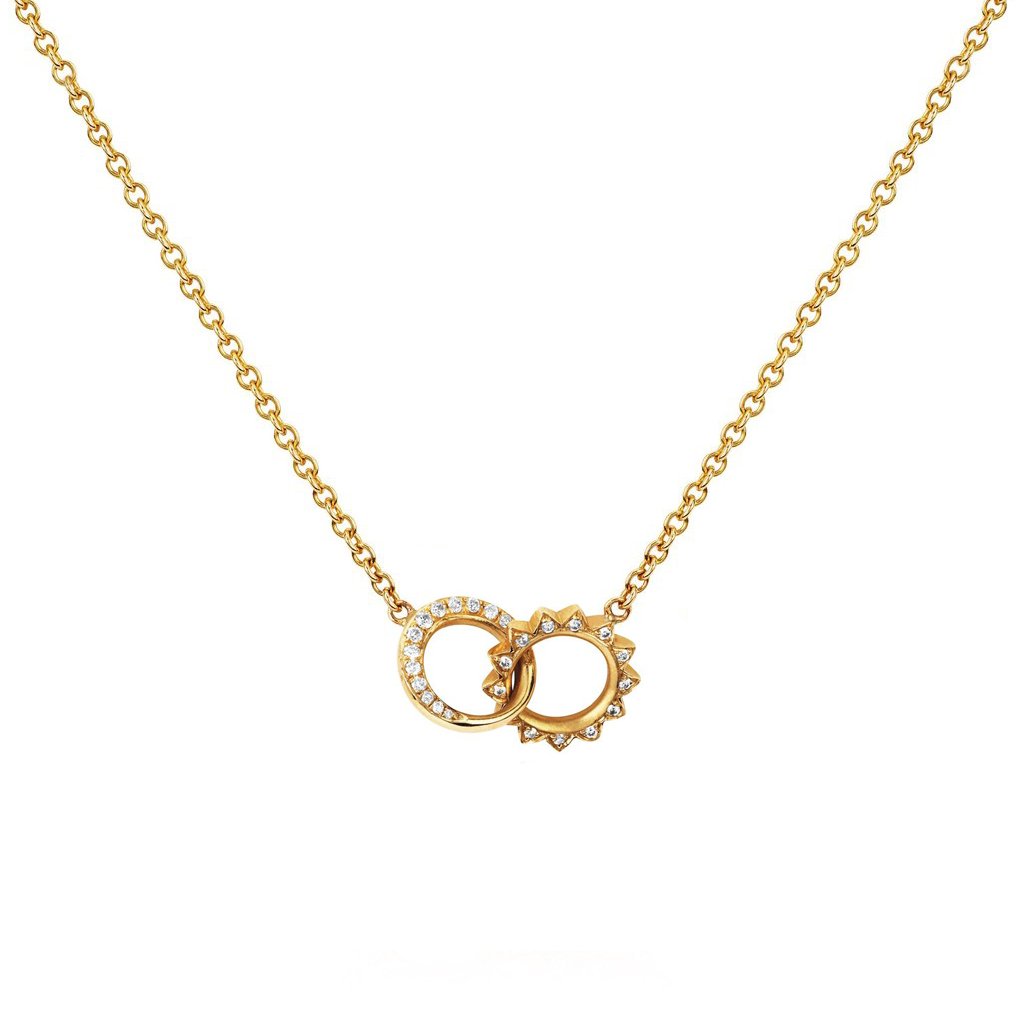 Petite Pavé Diamond Interlocking Unity Necklace Yellow Gold 15"-16" by Logan Hollowell Jewelry