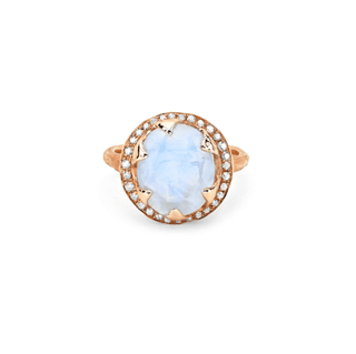 Baby Queen Oval Moonstone Ring with Full Pavé Diamond Halo Rose Gold 4  by Logan Hollowell Jewelry