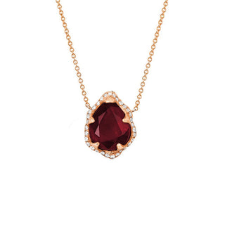 Baby Queen Water Drop Ruby Necklace with Full Pavé Diamond Halo Rose Gold   by Logan Hollowell Jewelry