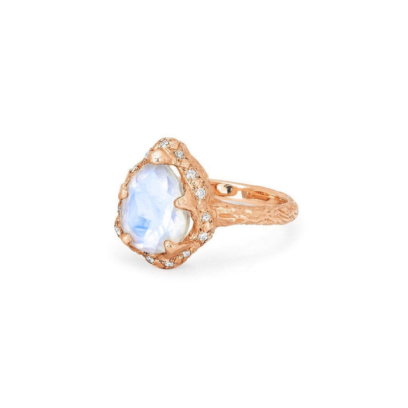 Baby Queen Water Drop Moonstone Ring with Sprinkled Diamonds by Logan Hollowell Jewelry