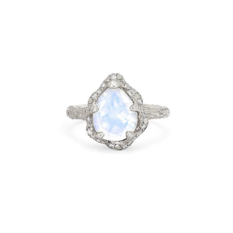 Baby Queen Water Drop Moonstone Ring with Sprinkled Diamonds White Gold 3 by Logan Hollowell Jewelry
