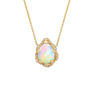 Baby Queen Water Drop White Opal Necklace with Sprinkled Diamonds 16"-18" Yellow Gold  by Logan Hollowell Jewelry