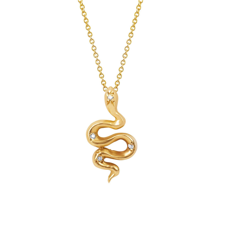Kundalini Snake Pendant with Star Set Diamonds Yellow Gold 16" by Logan Hollowell Jewelry