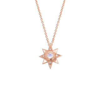 North Star Moonstone Necklace with Diamonds Standard Solid Chain Rose Gold 16" by Logan Hollowell Jewelry