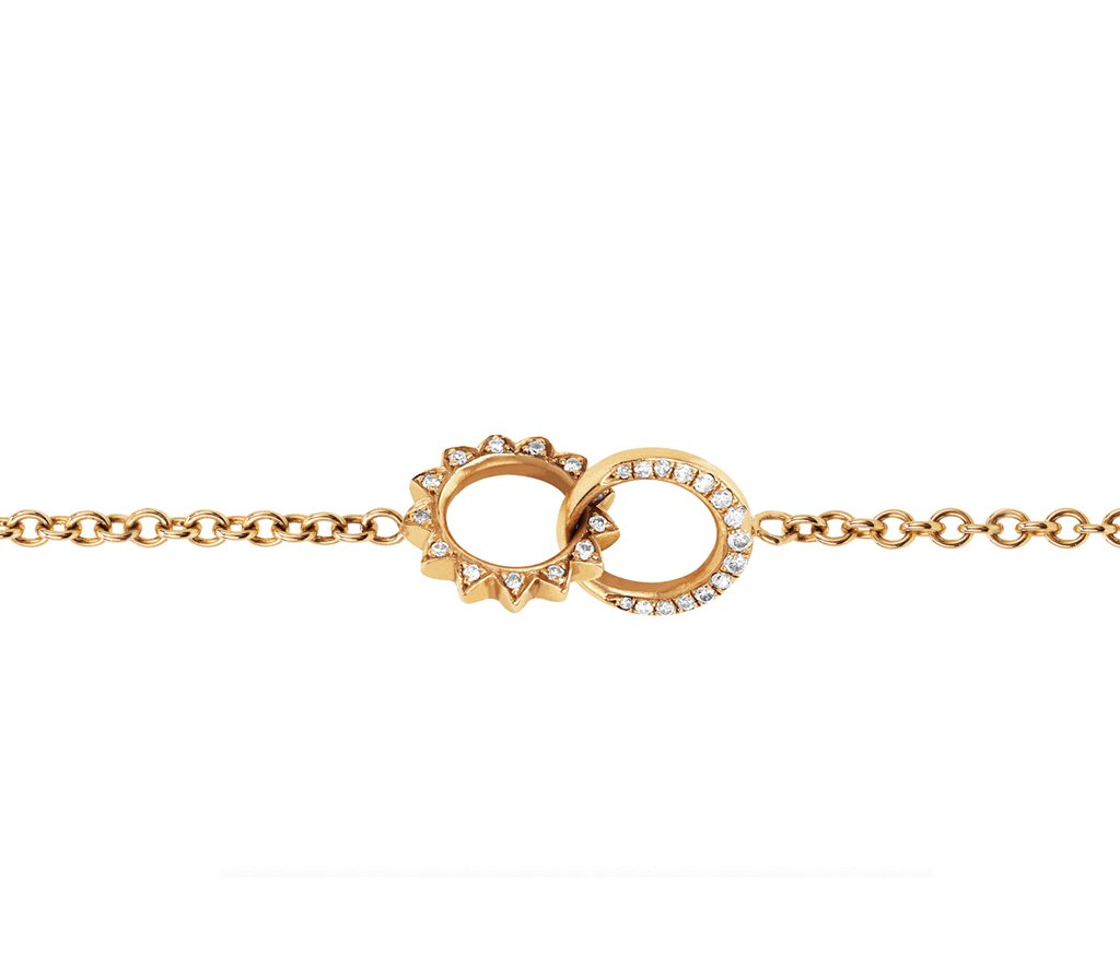 Petite Pavé Diamond Interlocking Unity Bracelet Yellow Gold by Logan Hollowell Jewelry