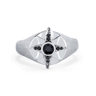 Men's North Star Signet Ring White Gold 8  by Logan Hollowell Jewelry