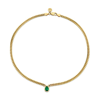 Queen Pear Cut Emerald Cuban Choker Yellow Gold   by Logan Hollowell Jewelry