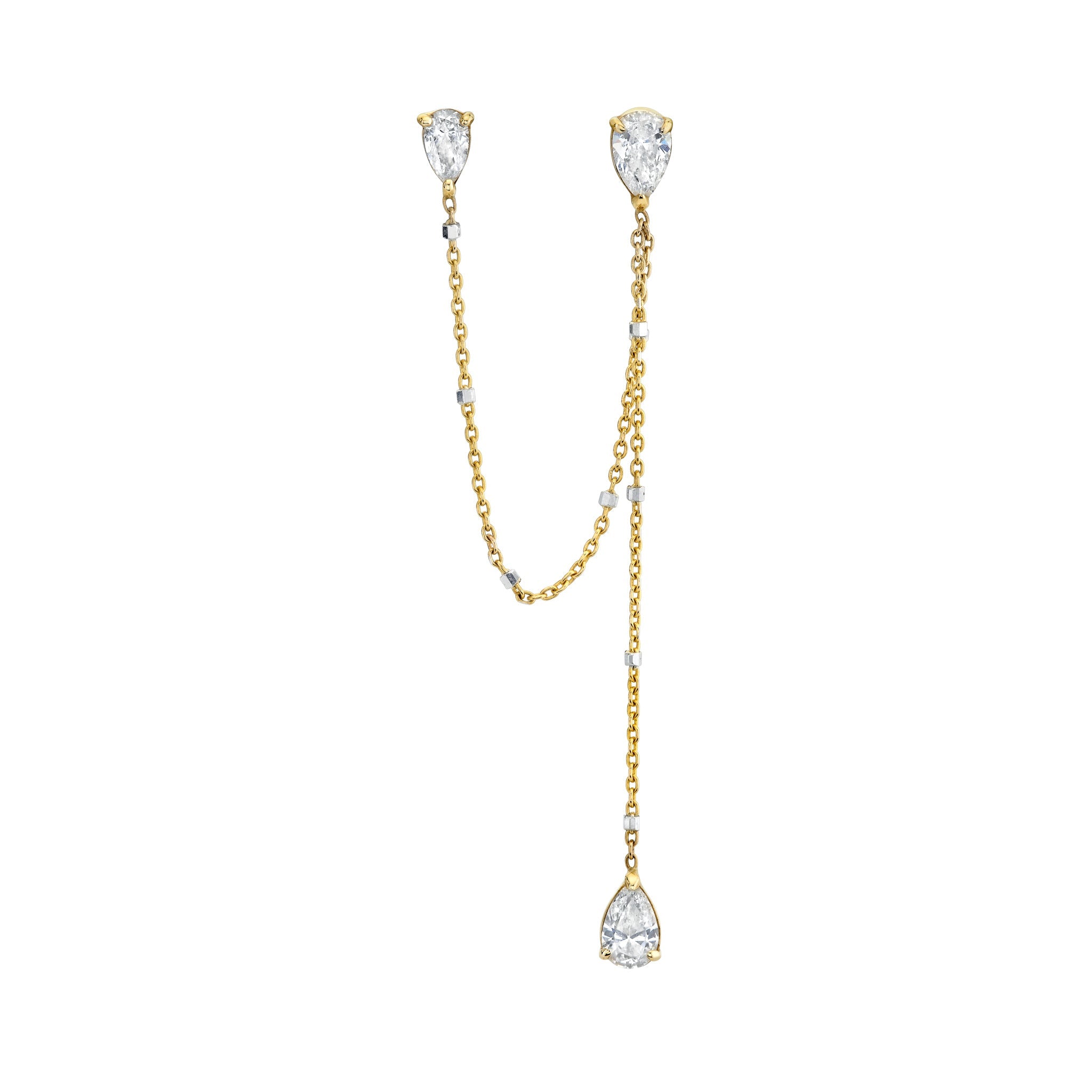 Triple Water Drop Diamond Twinkle Earring Yellow Gold by Logan Hollowell Jewelry