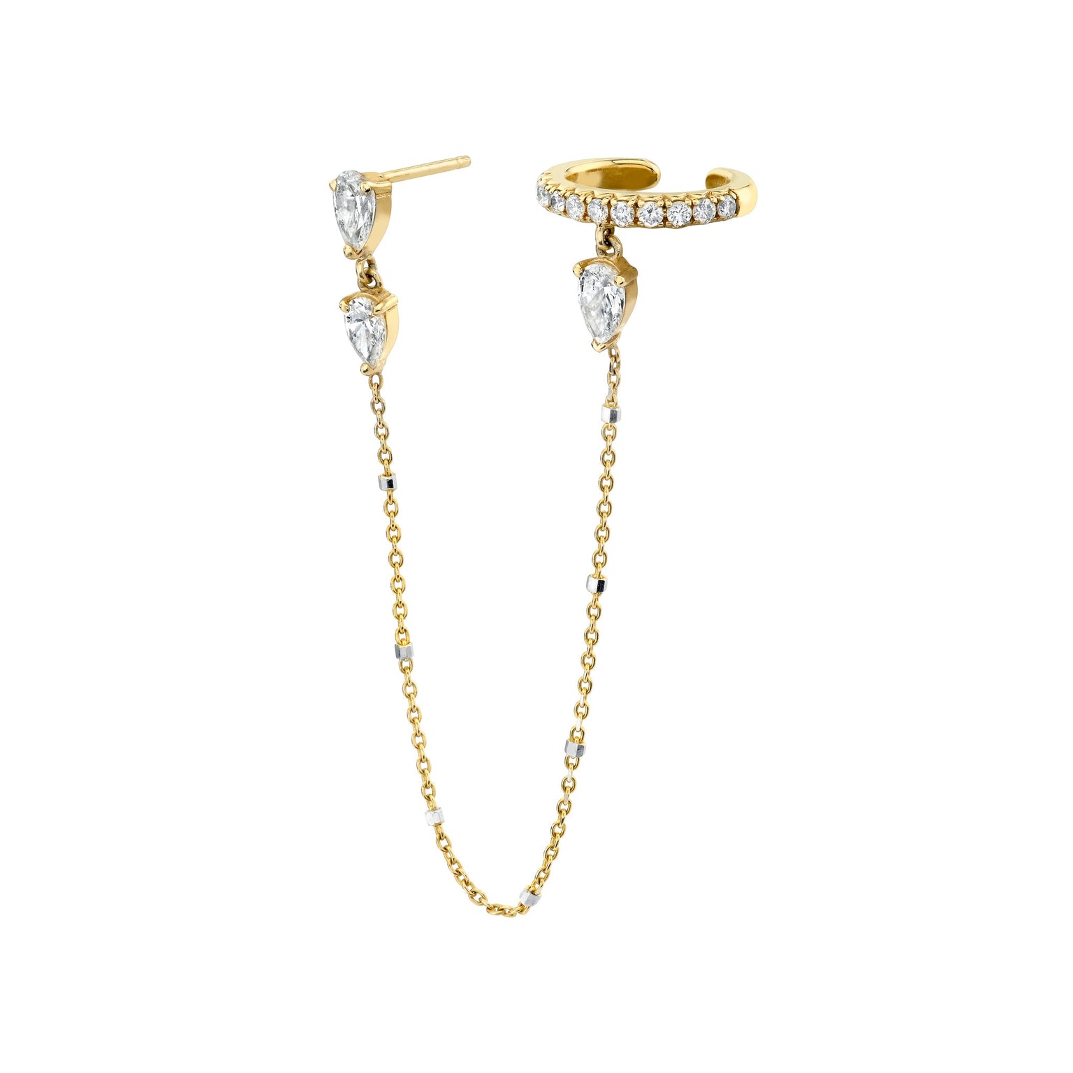 French Pave Ear Cuff with Triple Water Drop Diamond Twinkle Earring | Ready to Ship Yellow Gold by Logan Hollowell Jewelry