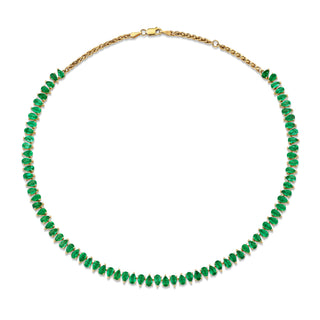 Reverse Water Drop Emerald Tennis Necklace Yellow Gold   by Logan Hollowell Jewelry