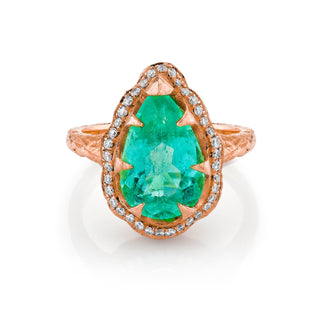 18k Classic Queen Water Drop Paraiba Ring with Full Pavé Diamond Halo Rose Gold 4  by Logan Hollowell Jewelry
