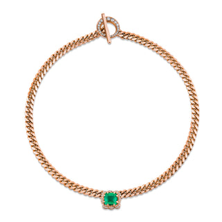 Emerald Asscher Cut Choker with Pavé Diamond Unity Toggle 13" Rose Gold  by Logan Hollowell Jewelry