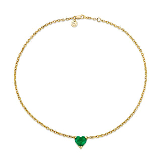 Zambian Emerald Heart Choker 14" Yellow Gold  by Logan Hollowell Jewelry