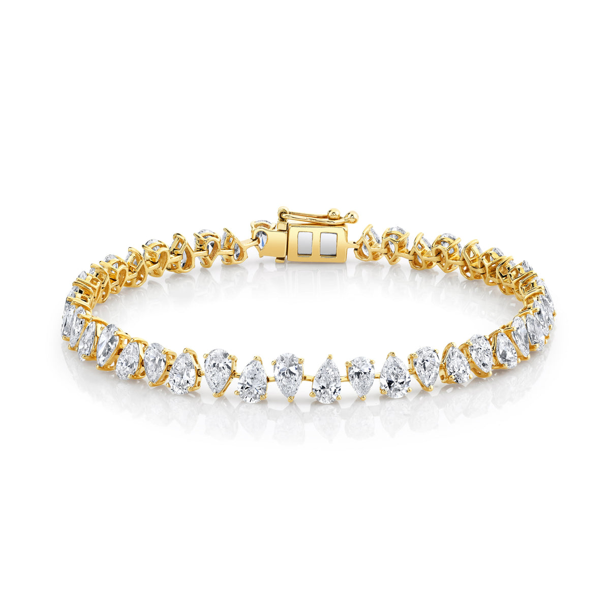 Reverse Water Drop Lab Created Diamond Tennis Bracelet Yellow Gold 6.5" Lab-Created by Logan Hollowell Jewelry
