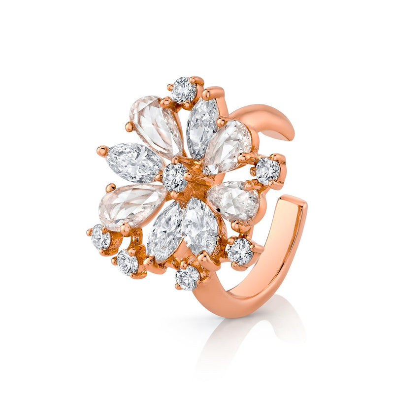 Eternal Jardin Rose Cut Fancy Diamond Flower Ear Cuff Rose Gold by Logan Hollowell Jewelry