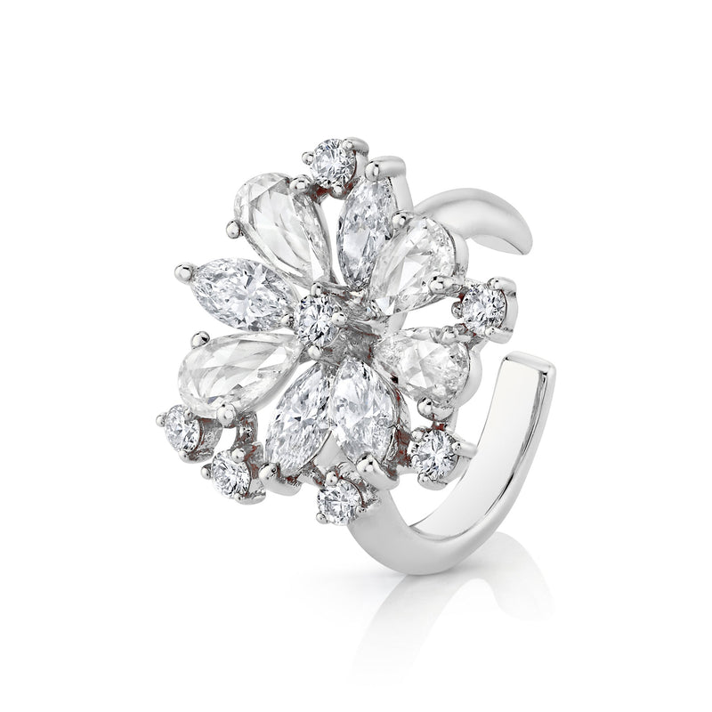Eternal Jardin Rose Cut Fancy Diamond Flower Ear Cuff White Gold by Logan Hollowell Jewelry