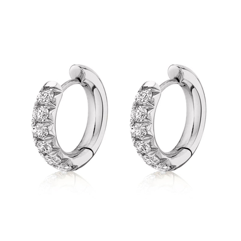 Medium French Pavé Diamond Hoops White Gold 14k by Logan Hollowell Jewelry