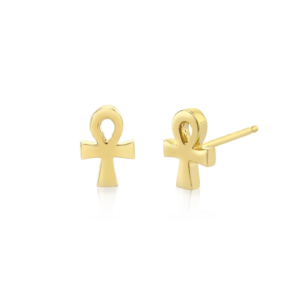 Mini Ankh Studs Pair Yellow Gold by Logan Hollowell Jewelry