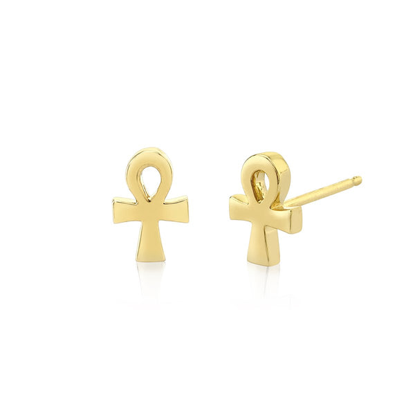 Mini Ankh Studs Pair Yellow Gold by Logan Hollowell Jewelry