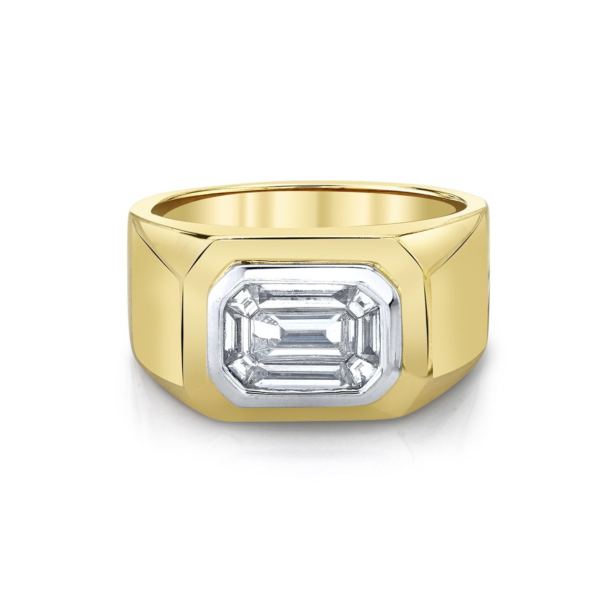 Signet Ring with Mosaic Diamond Center Yellow Gold 3 by Logan Hollowell Jewelry