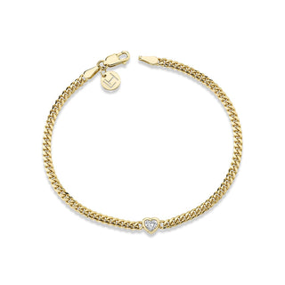 Baby Cuban Chain Bracelet with Bezel Heart Center Petite 6.5" Yellow Gold Yellow Gold Heart by Logan Hollowell Jewelry