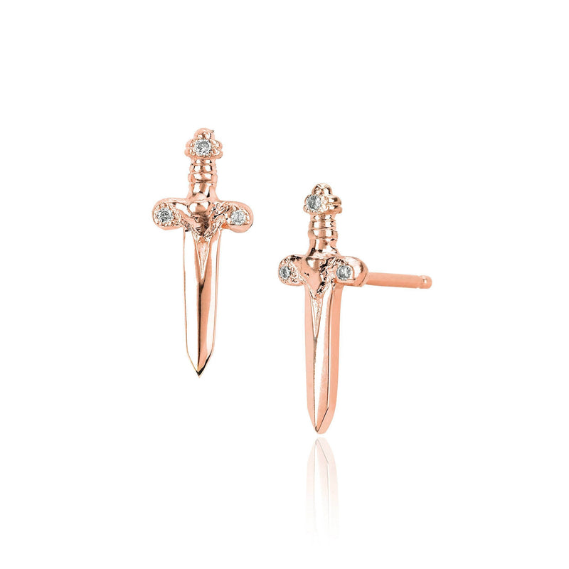 Dagger Studs with Diamonds Rose Gold Pair by Logan Hollowell Jewelry