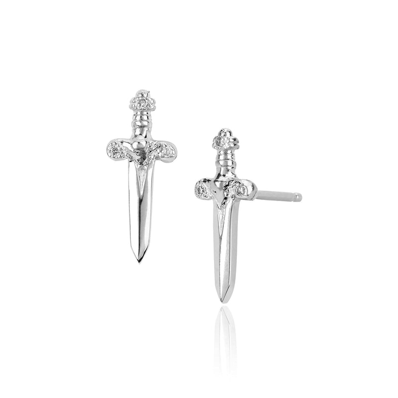 Dagger Studs with Diamonds White Gold Pair by Logan Hollowell Jewelry