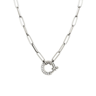Alchemy Link Charm Necklace with Pavé Diamond Hoop Closure White Gold 16"  by Logan Hollowell Jewelry