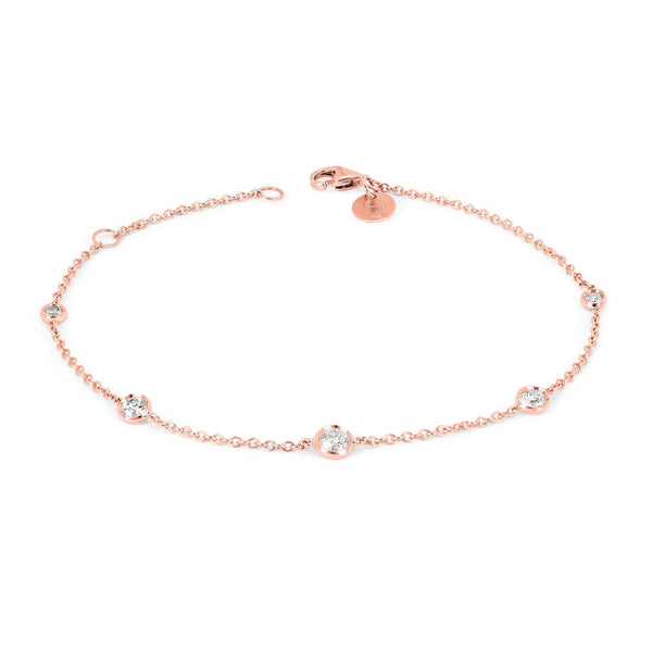 5 Diamond Orbit Bezel Bracelet Rose Gold by Logan Hollowell Jewelry