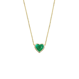 Floating Heart Shaped Emerald Necklace 16" Yellow Gold  by Logan Hollowell Jewelry