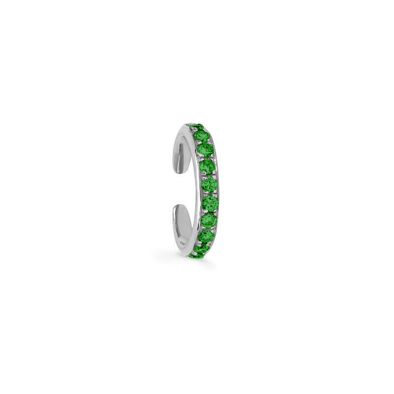 Single Row Emerald Ear Cuff White Gold by Logan Hollowell Jewelry