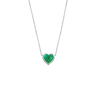 Floating Heart Shaped Emerald Necklace 16" White Gold  by Logan Hollowell Jewelry
