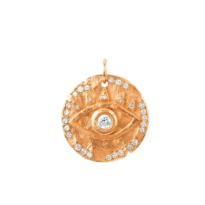 Diamond Eye of Protection Coin Charm Rose Gold by Logan Hollowell Jewelry