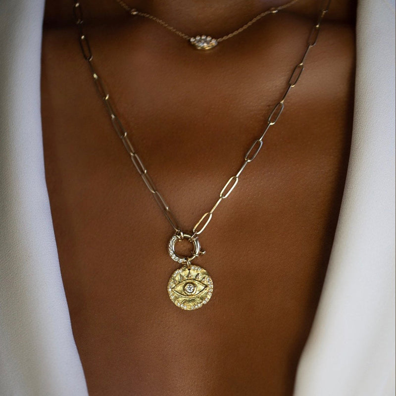 Alchemy Link Charm Necklace with Pavé Diamond Hoop Closure by Logan Hollowell Jewelry