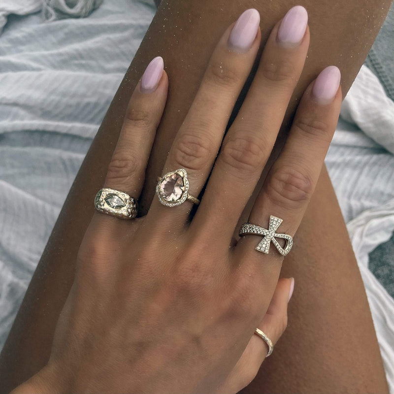 Pavé Diamond Oracle Ring with Angel Eye Diamond Center by Logan Hollowell Jewelry