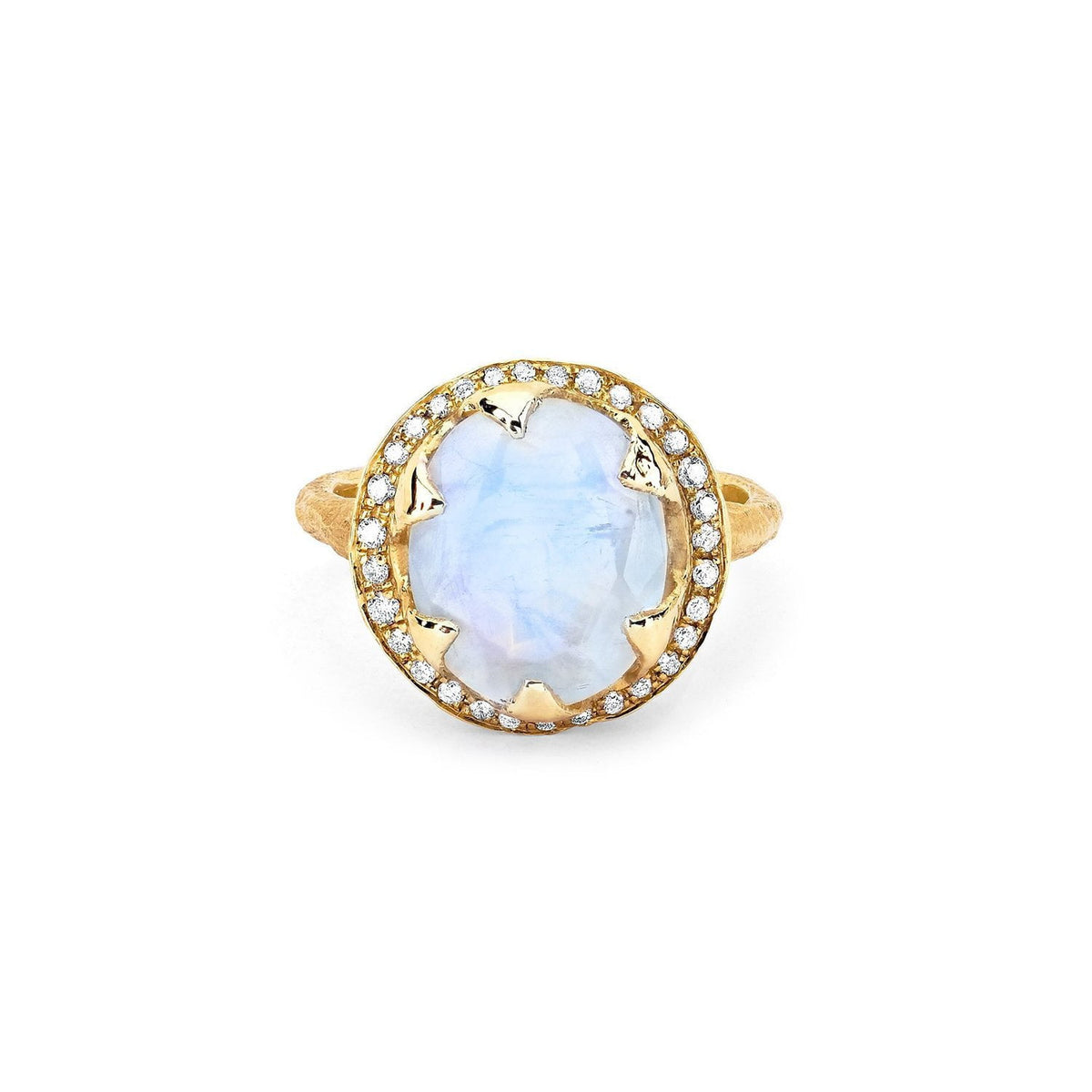 Queen Oval Moonstone Ring with Full Pavé Diamond Halo Yellow Gold 3 by Logan Hollowell Jewelry