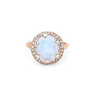 Queen Oval Moonstone Ring with Full Pavé Diamond Halo Rose Gold 4  by Logan Hollowell Jewelry