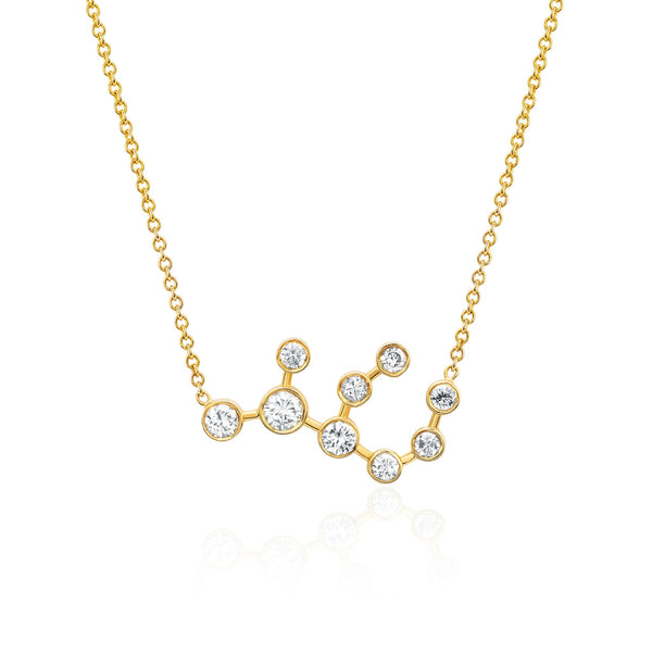Virgo Constellation Necklace Yellow Gold by Logan Hollowell Jewelry
