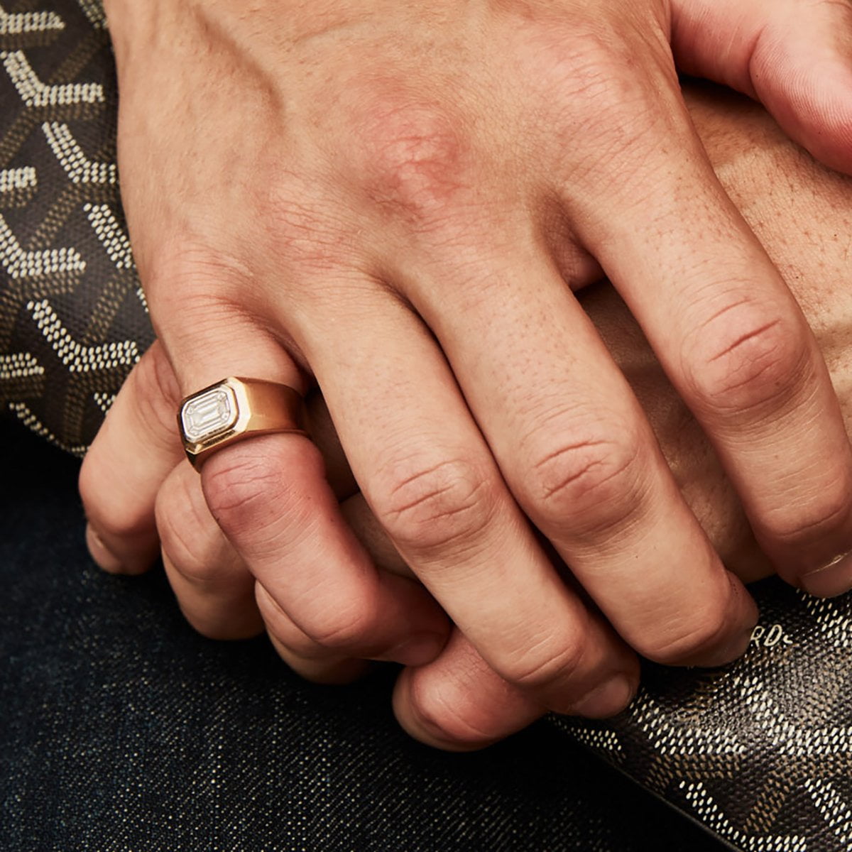 Men's Signet Ring with Mosaic Diamond Center by Logan Hollowell Jewelry