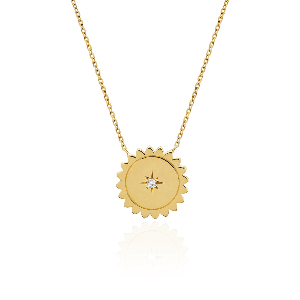 Mini Sunshine Necklace with Star Set Diamond Yellow Gold by Logan Hollowell Jewelry