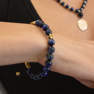 LH x JA Akasha Blue Tiger's Eye Mala Bead Bracelet with 18k Merkaba    by Logan Hollowell Jewelry
