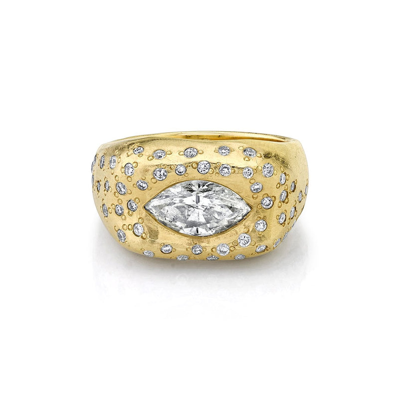 Pavé Diamond Oracle Ring with Angel Eye Diamond Center Yellow Gold 2.5 by Logan Hollowell Jewelry