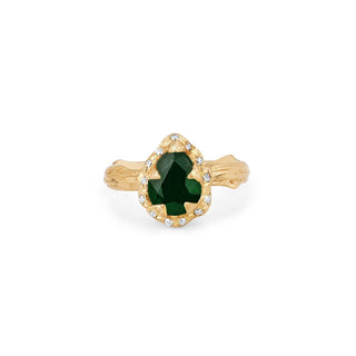 Micro Queen Water Drop Emerald Rose Thorn Ring with Sprinkled Diamonds Yellow Gold 4  by Logan Hollowell Jewelry