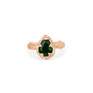 Micro Queen Water Drop Emerald Rose Thorn Ring with Sprinkled Diamonds Rose Gold 4  by Logan Hollowell Jewelry