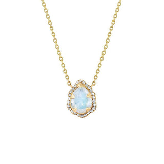 Micro Queen Water Drop Moonstone Necklace with Pavé Diamond Halo Yellow Gold 16"  by Logan Hollowell Jewelry