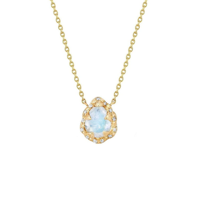 Micro Queen Water Drop Moonstone Necklace with Sprinkled Diamonds | Ready to Ship Yellow Gold 16" by Logan Hollowell Jewelry