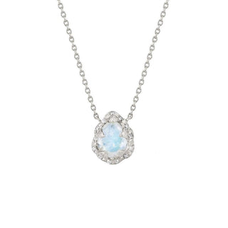 Micro Queen Water Drop Moonstone Necklace with Sprinkled Diamonds White Gold 16"  by Logan Hollowell Jewelry