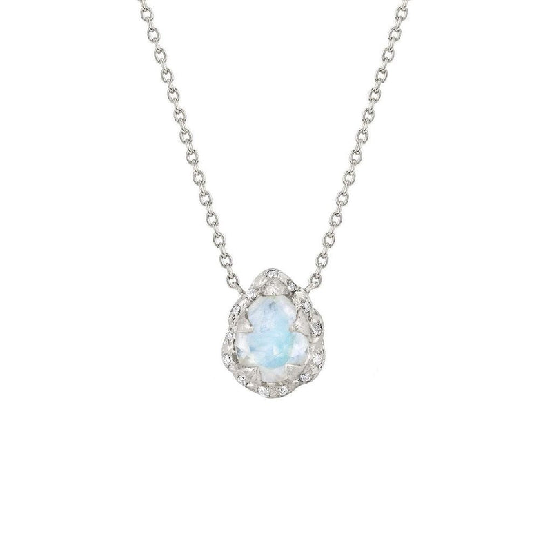 Micro Queen Water Drop Moonstone Necklace with Sprinkled Diamonds White Gold 16" by Logan Hollowell Jewelry