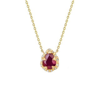 Micro Queen Water Drop Ruby Necklace with Sprinkled Diamonds Yellow Gold 16"  by Logan Hollowell Jewelry
